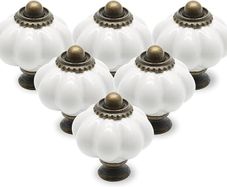 12 Pack Ceramic Door Knobs White Drawer Knobs, Pumpkin Ceramic Knobs Vintage Cupboard Knobs with Mounting Screws, Antique Wardrobe Pull Handles Kitchen Cabinet Knobs for Dresser