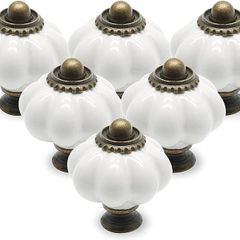 12 Pack Ceramic Door Knobs White Drawer Knobs, Pumpkin Ceramic Knobs Vintage Cupboard Knobs with Mounting Screws, Antique Wardrobe Pull Handles Kitchen Cabinet Knobs for Dresser