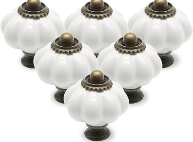 12 Pack Ceramic Door Knobs White Drawer Knobs, Pumpkin Ceramic Knobs Vintage Cupboard Knobs with Mounting Screws, Antique Wardrobe Pull Handles Kitchen Cabinet Knobs for Dresser