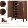 Walnut Shoe Cabinet with Slat Doors 5-Tier Shoe Cabinet with Adjustable Shelves 20 Pairs Image 2