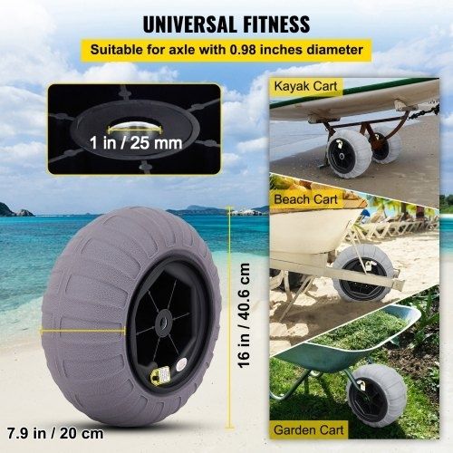16" Replacement Sand Tires, TPU Cart Tires for Kayak Dolly, Canoe Cart and Buggy with Free Air Pump, 2-Pack