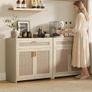 Kitchen Cabinet Sideboard with Rattan Effect Doors Boho Style Natural Beige Image 3
