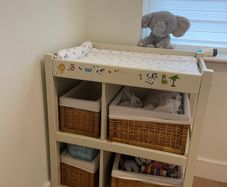 Premium White Wooden Baby Changing Unit + 4 Lined Wicker Baskets