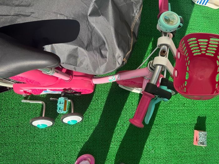 Decathlon B'TWIN 14" Kids Bike (Pink / Unicorn) + Basket, Bell & Stabilisers