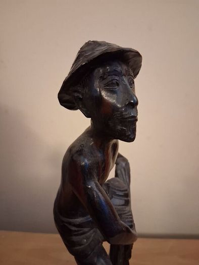 Tall Asian Rosewood Carved Fisherman statue