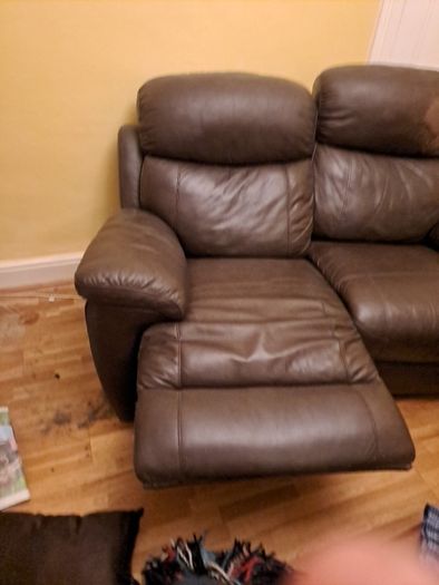 Brown Leather Two Seater Reclining Couch