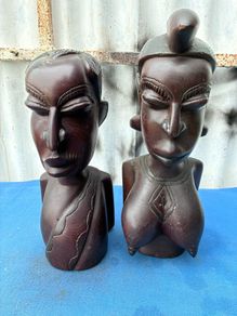 Pair of hand carved African busts