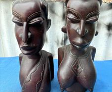 Pair of hand carved African busts