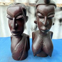 Pair of hand carved African busts