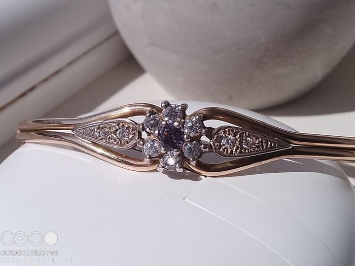 Vintage Rolled Gold Bangle Bracelet  Amethyst  Clear Stone Cluster