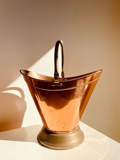 Vintage Copper & Brass Coal Scuttle or Vase Beaten Metal Decorative Piece