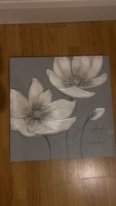 Glittery grey floral canvas