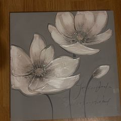 Glittery grey floral canvas