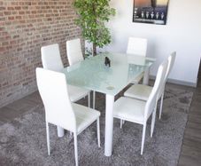 White Glass Dining Set Seats 6.