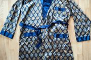 Men's blue silver gold shinny Tootal Hortex Paisley vintage smoking style dressing gown M/L