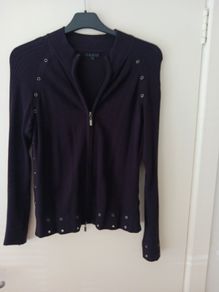 Yuka Dark Brown Cardigan with  Metal Eyelet Detail    Size 14