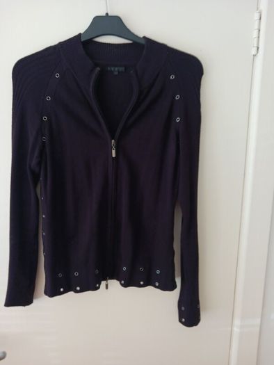 Yuka Dark Brown Cardigan with  Metal Eyelet Detail    Size 14