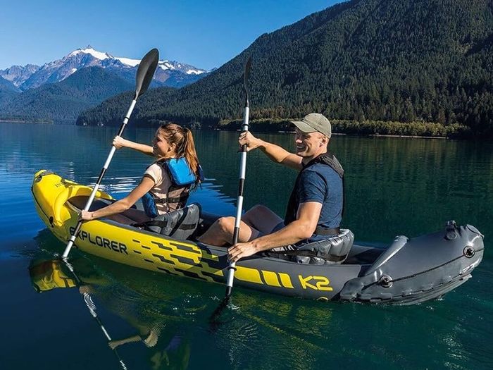 FREE EXPRESS SHIPPING  K2 Kayak, 2-Person Inflatable Kayak Set with Aluminum Oars and High Output Air Pump