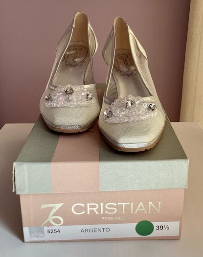 Silver Wedge Shoes Cristian Firenze size 39.5 NEW