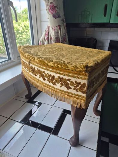 Vintage MidCentury 1950s Tapestry sewing box foorstool