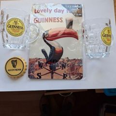Guinness Job Lot Two Pint Tankard Glasses  Opener & Metal Sign