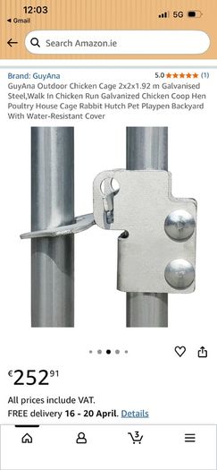 Galvanised steel walk-in chicken cage 2x2x1.92m