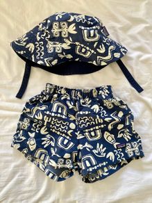 Patagonia toddler shorts and sun hat