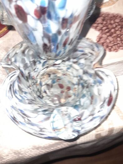 Rare 1960s Handmade Murano Style End of Day Splatter Glass Fish Ashtray Vase