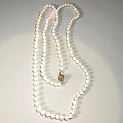 Beautiful long real pearl necklace with large 14k gold clasps