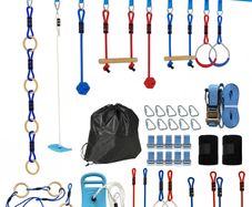 Ninja Line Kids 10m 9-piece Slackline Set with 2 Gym Rings 3-in-1 Swing 2 Climbing Bars for 3-8 Years Multicolored