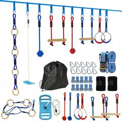 Ninja Line Kids 10m 9-piece Slackline Set with 2 Gym Rings 3-in-1 Swing 2 Climbing Bars for 3-8 Years Multicolored