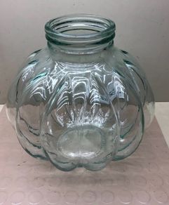 Vintage Very Large Italian Clear Glass Pumpkin Shaped Apothecary Jar c1950