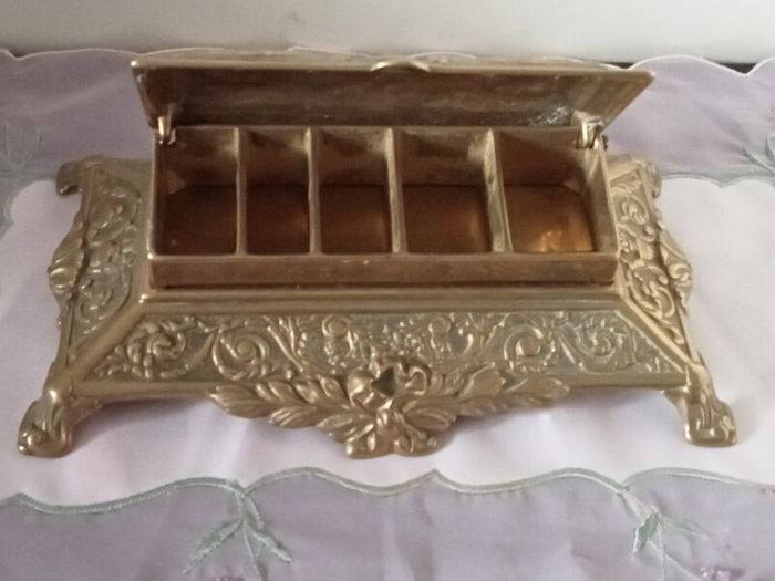 Vintage Large Art Nouveau  Brass Stamp Holder