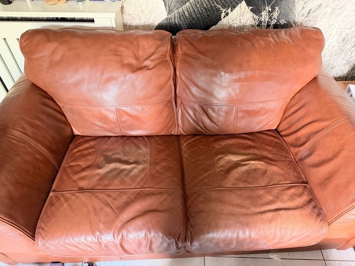 Complete brown leather living room set
