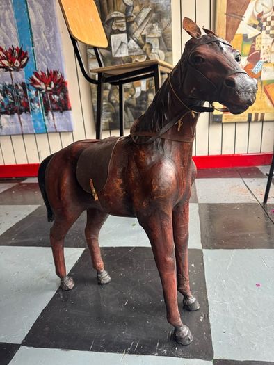 Vintage Leather Horse Large Statement Piece