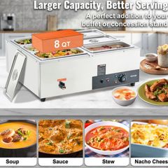 6-Pan Commercial Food Warmer Electric Steam Table 1200W Professional Countertop for Restaurant