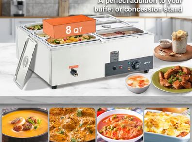 6-Pan Commercial Food Warmer Electric Steam Table 1200W Professional Countertop for Restaurant