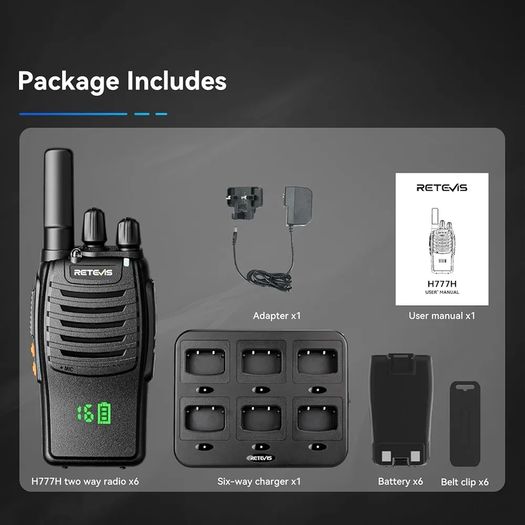 H777H Walkie Talkies, Walkie Talkies for Adults with Screen, Rechargeable 2 Way Radio with 6 Way Charger, Flashlight, Two Way Radio with Emergency Alarm for Business, School (Black, 6 Pcs