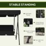 Three-Seater Garden Swing Chair, with Adjustable Canopy - Black Image 4