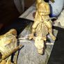 Rare Don Quixote and Sancho Panza cast in patinated bronze and mounted onto a veined marble plinth base. Don Quixote is depicted atop his gaunt horse, Rocinante, holding his shield, while his squire Sancho Panza follows Image 9