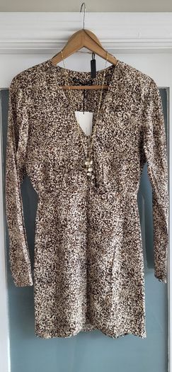 ZARA cream printed dress Sz S (Fit 8UK) - Bnwt Rrp 59.99