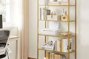 5 Tier Bookcase Tempered Glass Shelf Storage Rack Arched Metal Texture for Living Room Bedroom Study Shelf 5 Tier Bookcase Tempered Glass Shelf