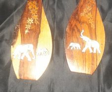 A Pair of Old Indian Rosewood Wall Hanging Plaques with Elephant and Floral Inlay
