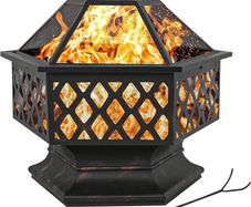 NEW SALE | 70cm Metal Outdoor Fire Pit - Large Bonfire Wood Burning Patio & Outdoor Fireplaces Backyard Firepit For Outside With Spark Screen And Round Fireplace Cover