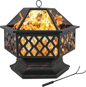 NEW SALE | 70cm Metal Outdoor Fire Pit - Large Bonfire Wood Burning Patio & Outdoor Fireplaces Backyard Firepit For Outside With Spark Screen And Round Fireplace Cover