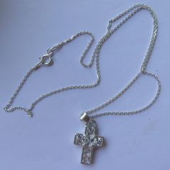 Vintage Sterling Silver 925 Cross Necklace / 1990s length 16" - 3,9g