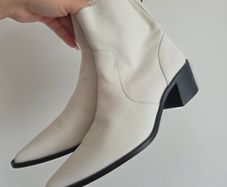 Zara Off White Leather Western Ankle Boots Size 37 EU