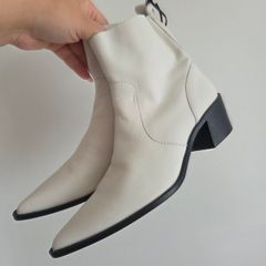 Zara Off White Leather Western Ankle Boots Size 37 EU