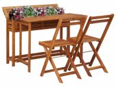 Balcony Planter Table with 2 Bistro Chairs Solid Acacia Wood