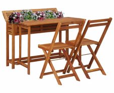 Balcony Planter Table with 2 Bistro Chairs Solid Acacia Wood